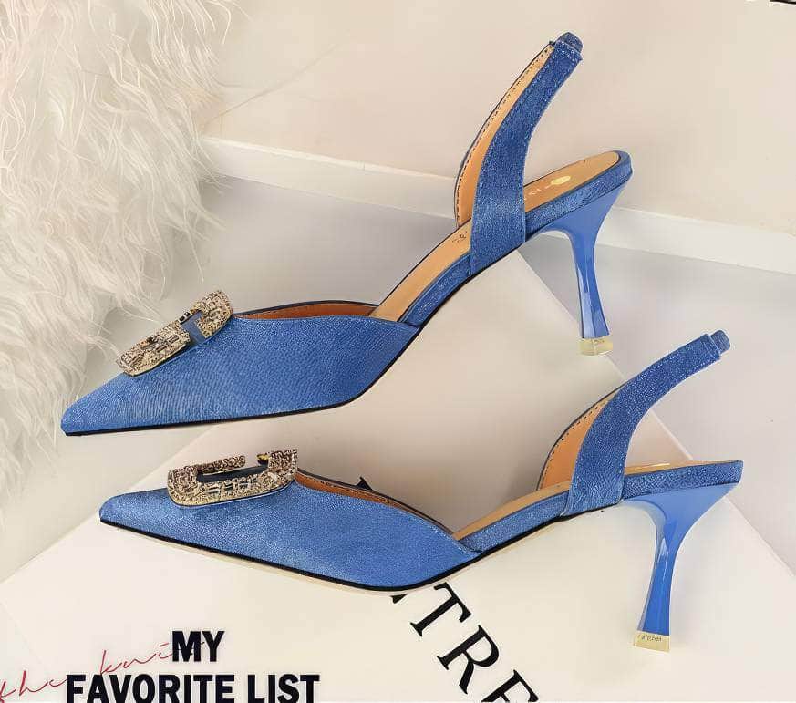 Cut Out Detailed Rhinestone Court Sandals