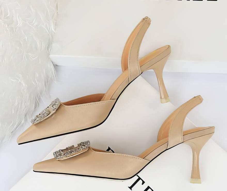 Cut Out Detailed Rhinestone Court Sandals