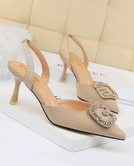 Cut Out Detailed Rhinestone Court Sandals