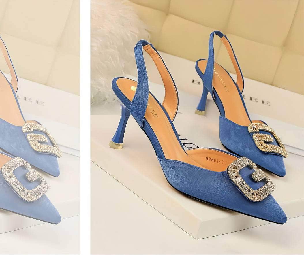 Cut Out Detailed Rhinestone Court Sandals