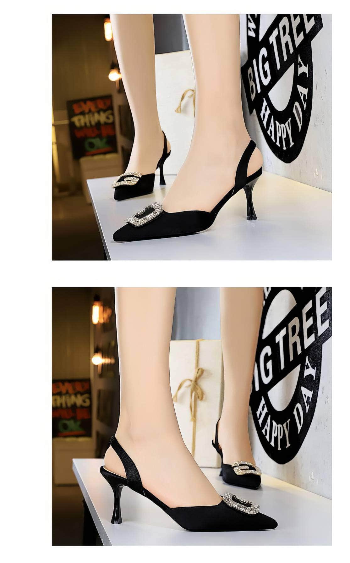 Cut Out Detailed Rhinestone Court Sandals