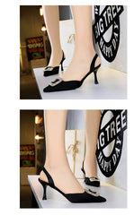 Cut Out Detailed Rhinestone Court Sandals