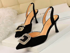 Cut Out Detailed Rhinestone Court Sandals