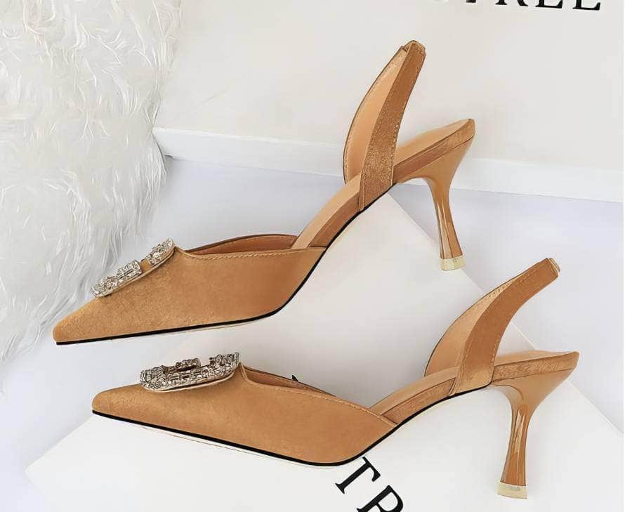 Cut Out Detailed Rhinestone Court Sandals