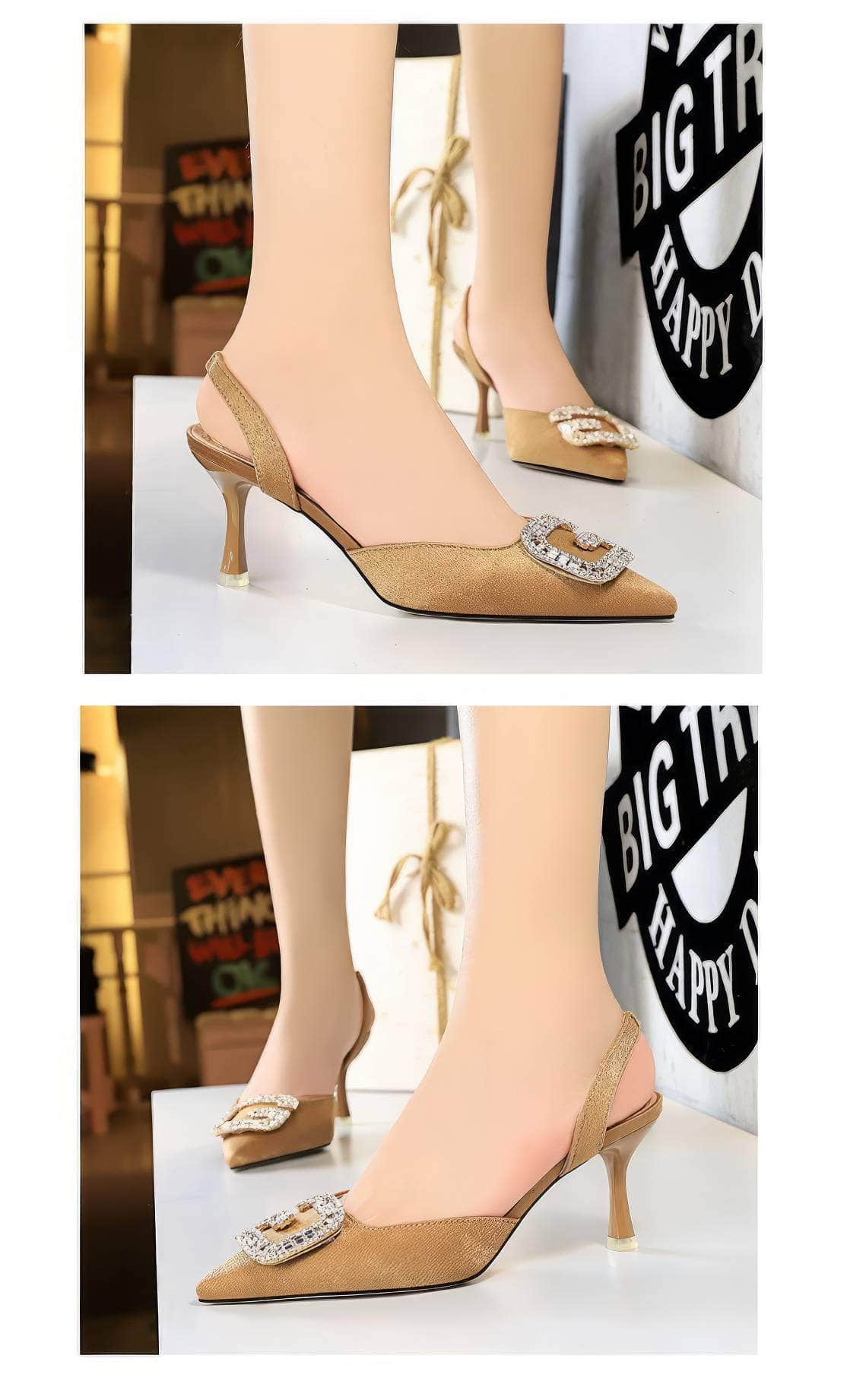 Cut Out Detailed Rhinestone Court Sandals