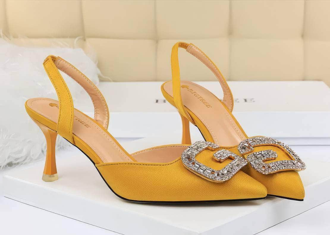 Cut Out Detailed Rhinestone Court Sandals
