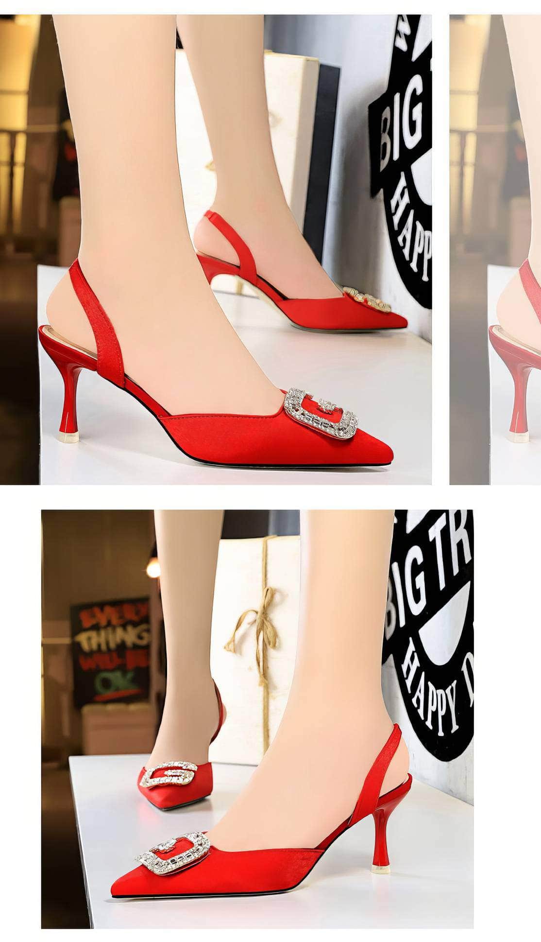 Cut Out Detailed Rhinestone Court Sandals