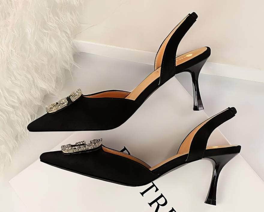 Cut Out Detailed Rhinestone Court Sandals