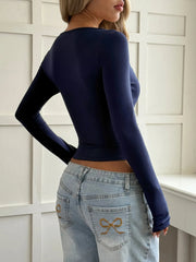 Cut-Out Long Sleeve Crop T-Shirt