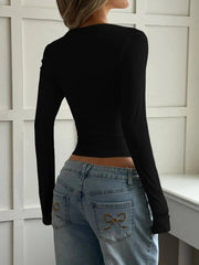 Cut-Out Long Sleeve Crop T-Shirt