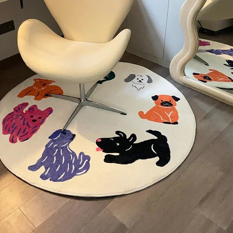 Cute Cartoon Puppy Rug - Fluffy Round Mat for Kids' Rooms A / Diameter 220cm