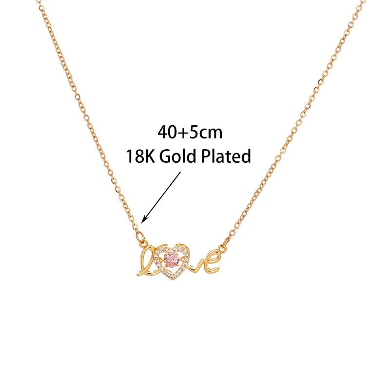 Cute Gold Love Letter Crystal Heart Pendant Necklace 8015 love