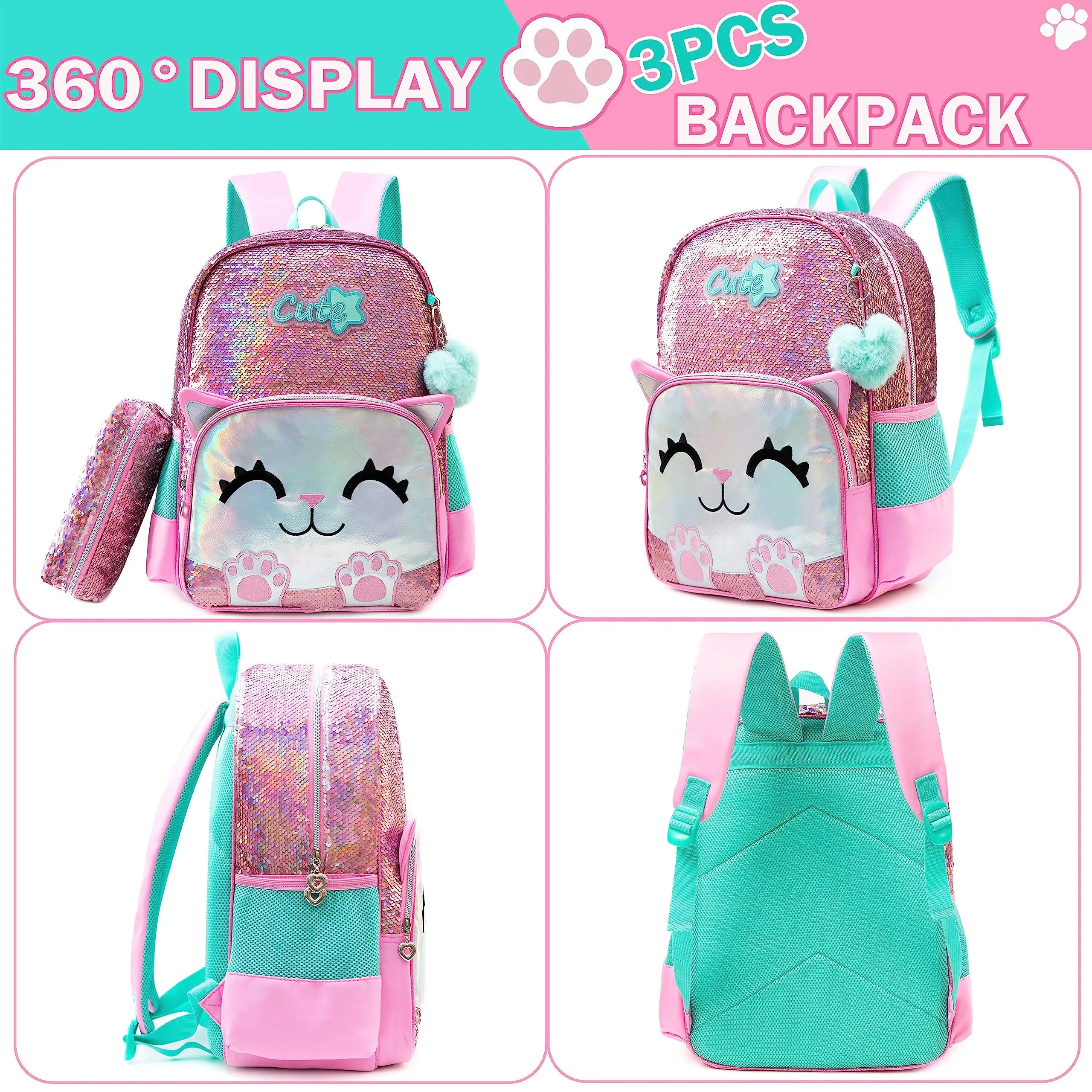 Cute Sequin Backpack Set for Girls