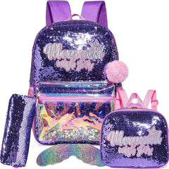 Cute Sequin Backpack Set for Girls zhupianlitimermaid