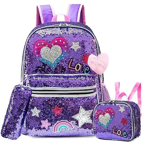 Cute Sequin Backpack Set for Girls zhupianziseaixin