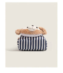 Cute Striped Duffy Plush Face Pocket Schoolbag with Red Beret Blue