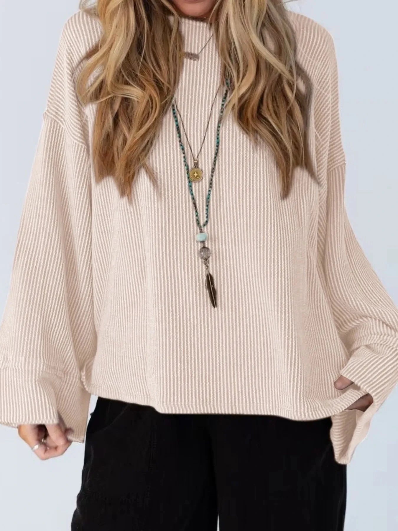 Cutout Back Long Sleeve T-Shirt Apricot / S