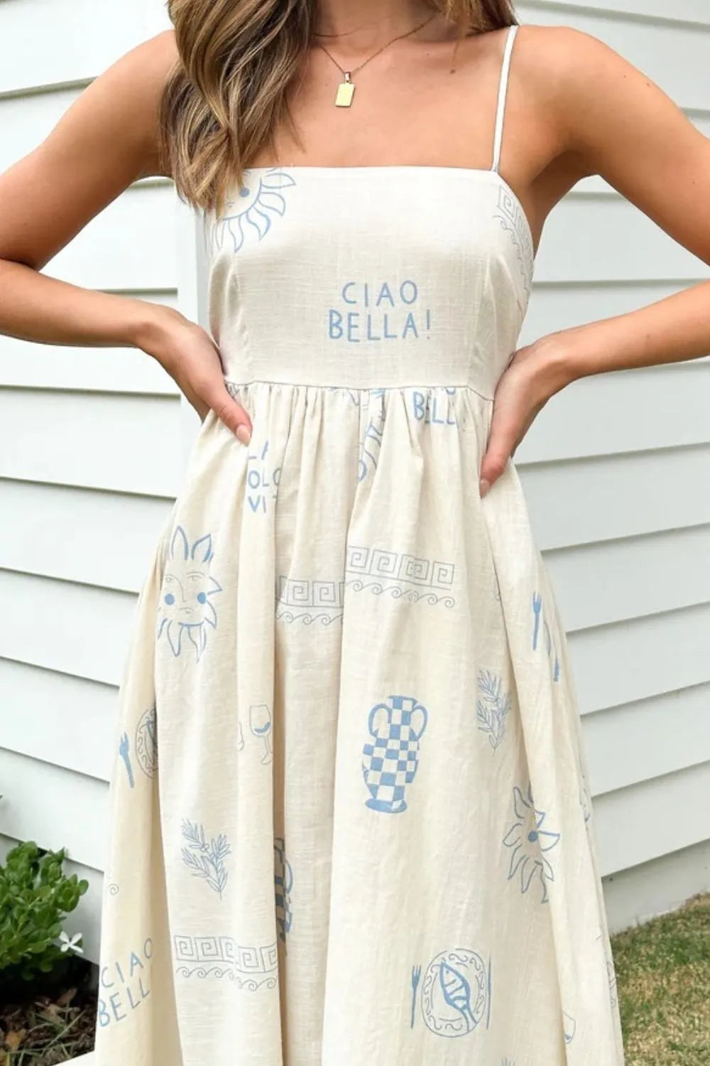 Cutout Back Printed Square Neck Maxi Cami Dress