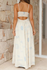 Cutout Back Printed Square Neck Maxi Cami Dress