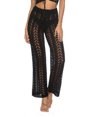 Cutout Drawstring High Waist Swim Pants Black / S