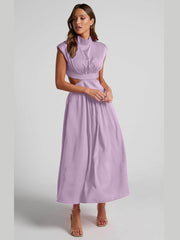 Cutout Mock Neck Sleeveless Ruched Dress Lavender / S