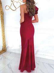 Cutout One Shoulder Ruffle Split Dress
