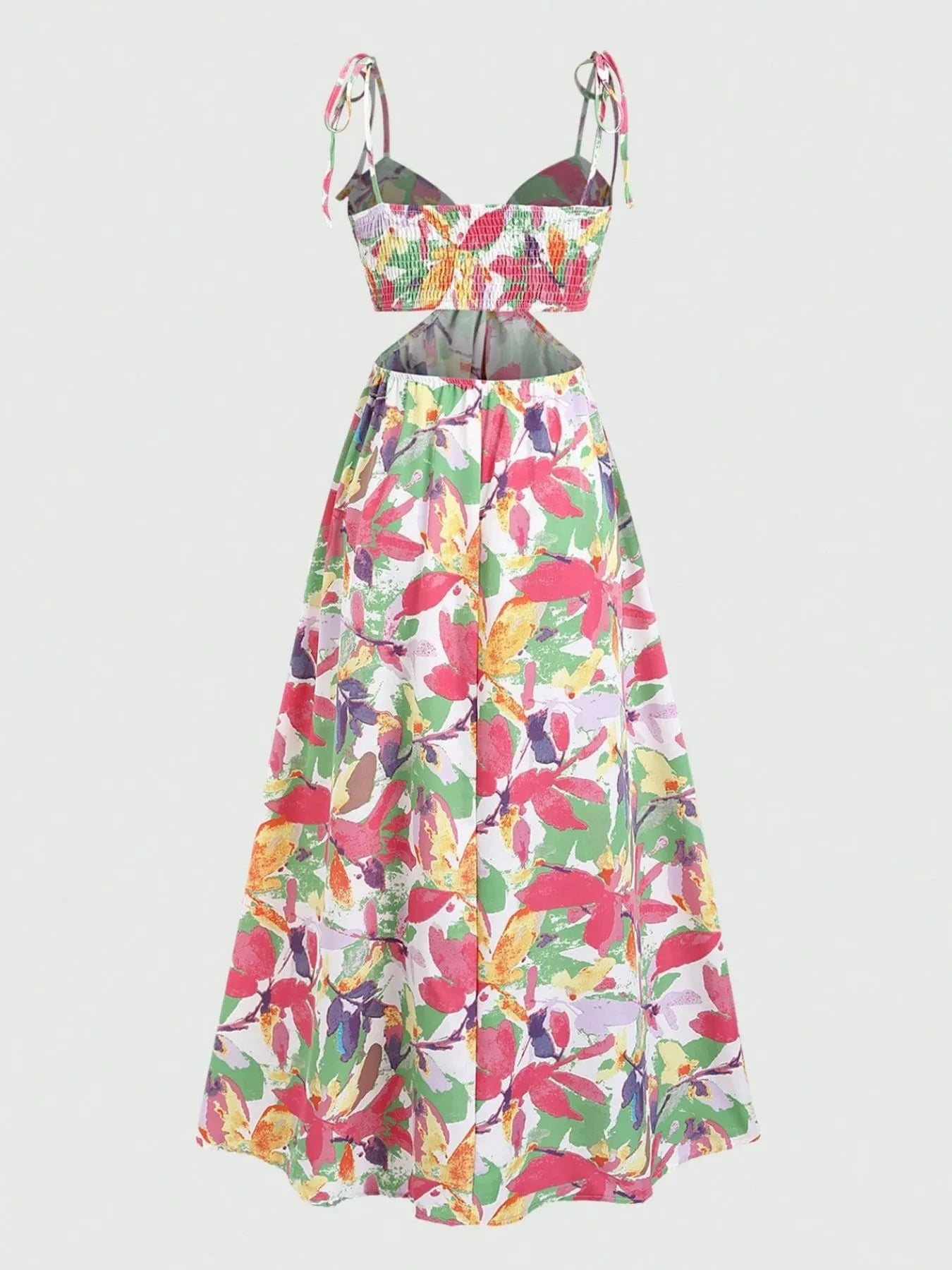 Cutout Printed Tie Shoulder Dress