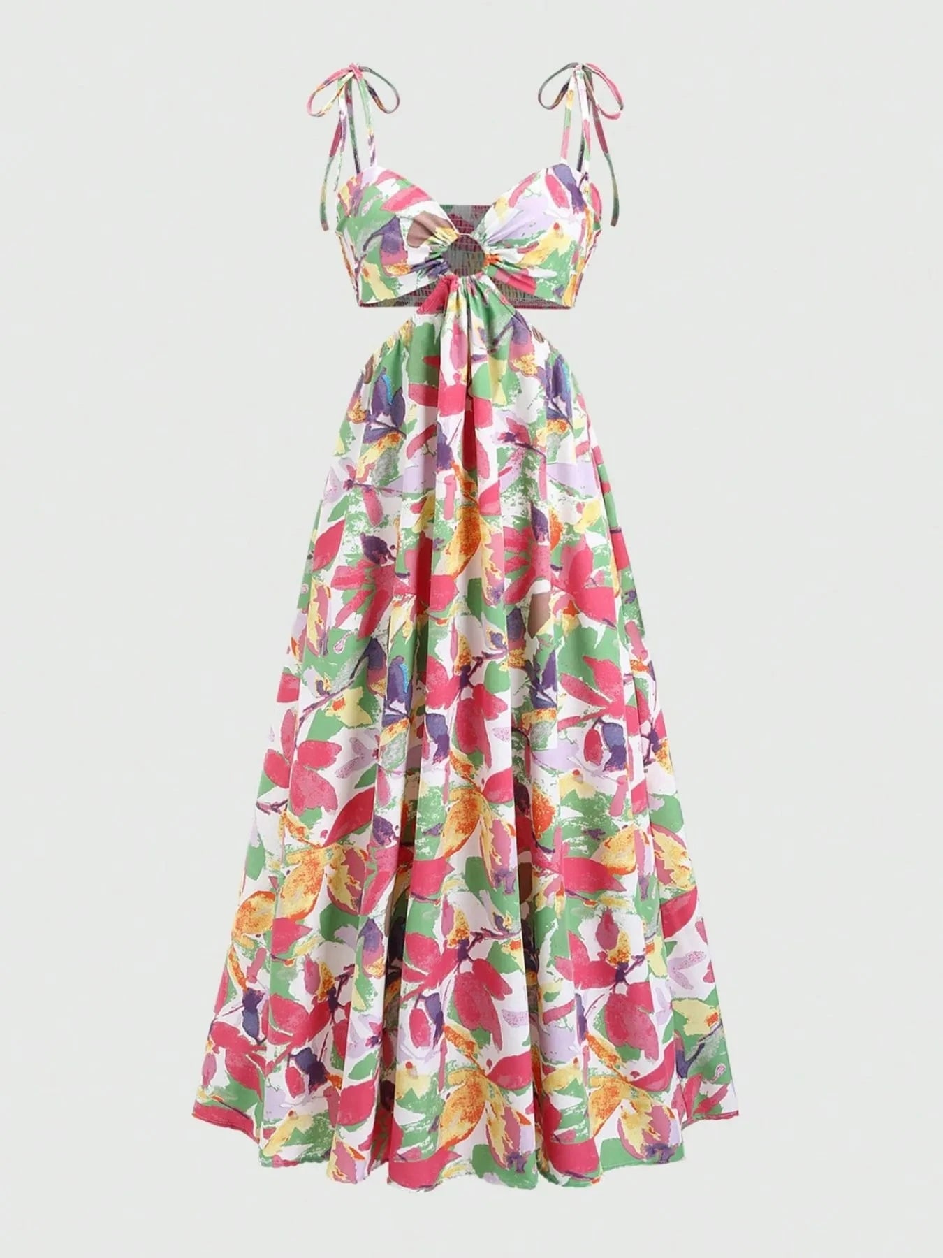 Cutout Printed Tie Shoulder Dress