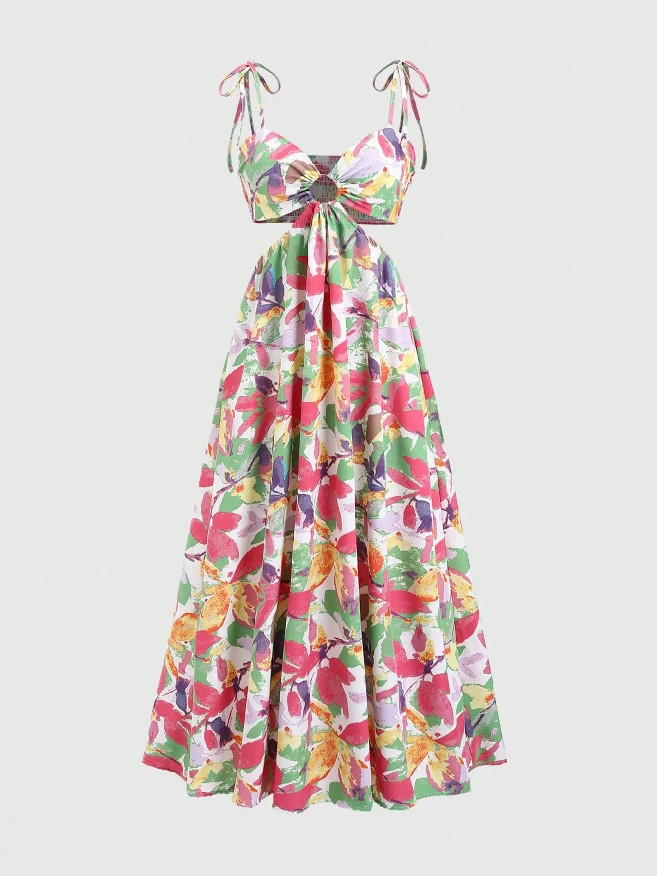 Cutout Printed Tie Shoulder Dress Color / XS