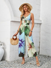 Cutout Printed Wide Strap Jumpsuit Light Blue / S