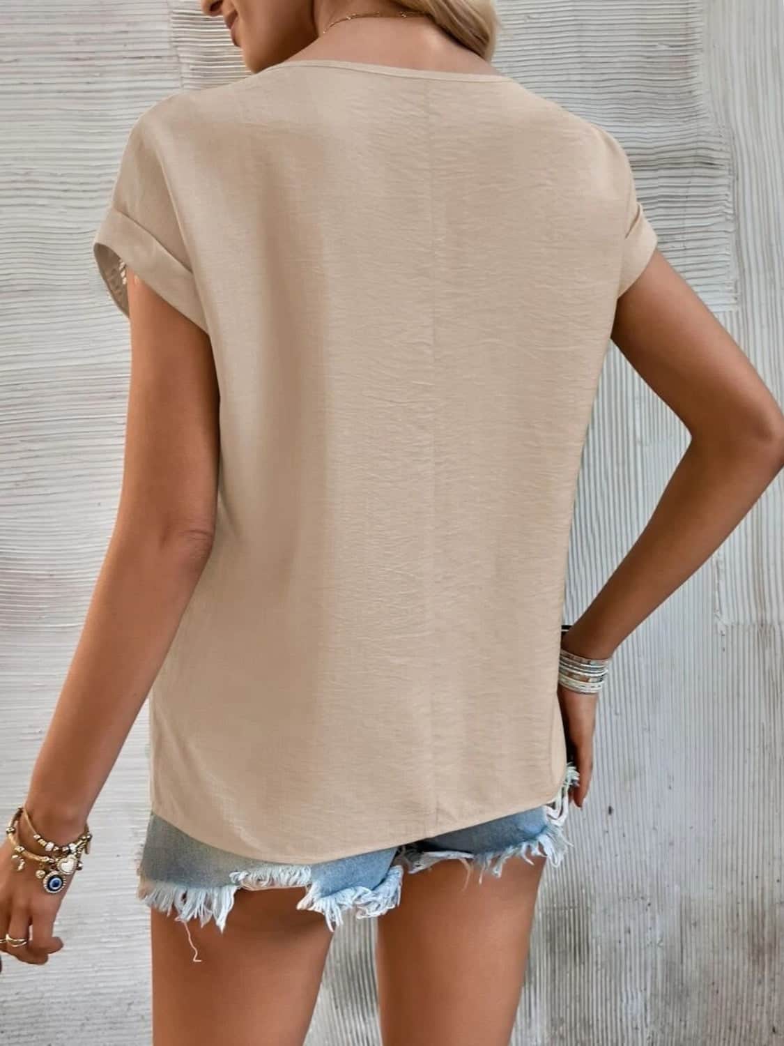 Cutout Round Neck Short Sleeve Top