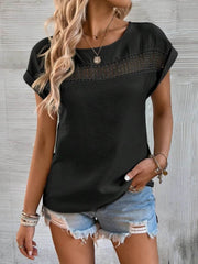 Cutout Round Neck Short Sleeve Top Black / S