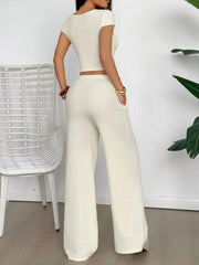 Cutout Short Sleeve Top and Pants Set