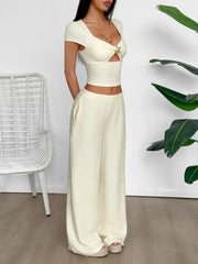 Cutout Short Sleeve Top and Pants Set