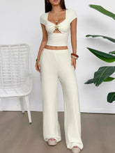 Cutout Short Sleeve Top and Pants Set Apricot / S
