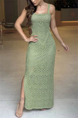 Cutout Side Slit Maxi Tank Dress Matcha Green / S