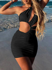 Cutout Single Shoulder Mini Dress Black / XS