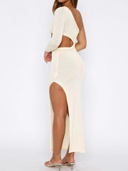 Cutout Slit One Shoulder Long Sleeve Sweater Dress