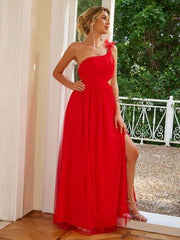 Cutout Slit Single Shoulder Maxi Dress