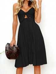 Cutout Smocked Sweetheart Neck Cami Dress Black / S