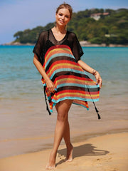 Cutout Striped Cover-Up with Tassel