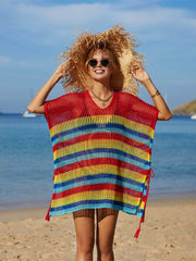Cutout Striped Cover-Up with Tassel Red / One Size