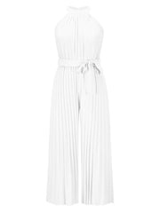 Cutout Tied Pleated Sleeveless Jumpsuit