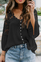 Cutout V-Neck Three-Quarter Sleeve Top Black / S