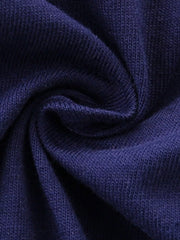 Close-up of the soft dark navy knit fabric showing its texture and drape