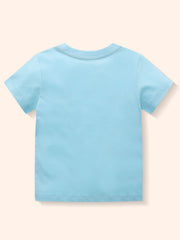 Back view of the plain pastel blue children's short sleeve t-shirt