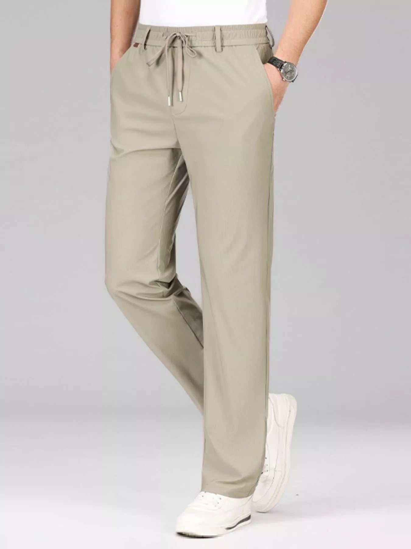 Men's lightweight casual pants with a drawstring waist.