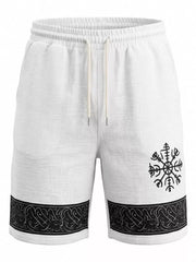 Men's white shorts with an adjustable drawstring waist and pockets.