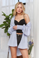 Camisa de manga farol fruncida con botones y rayas asimétricas ADORA