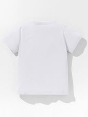Plain back view of a white children's short sleeve tee, laid flat